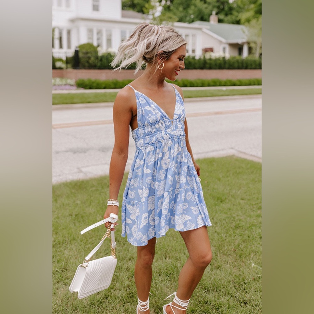 Blue Floral‎ Sundress with White Patterns nwt